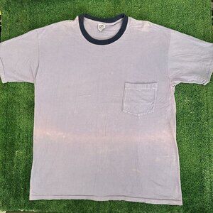 Vintage 90s GAP Ringer T-Shirt Single Stitch Blue Pocket Tee